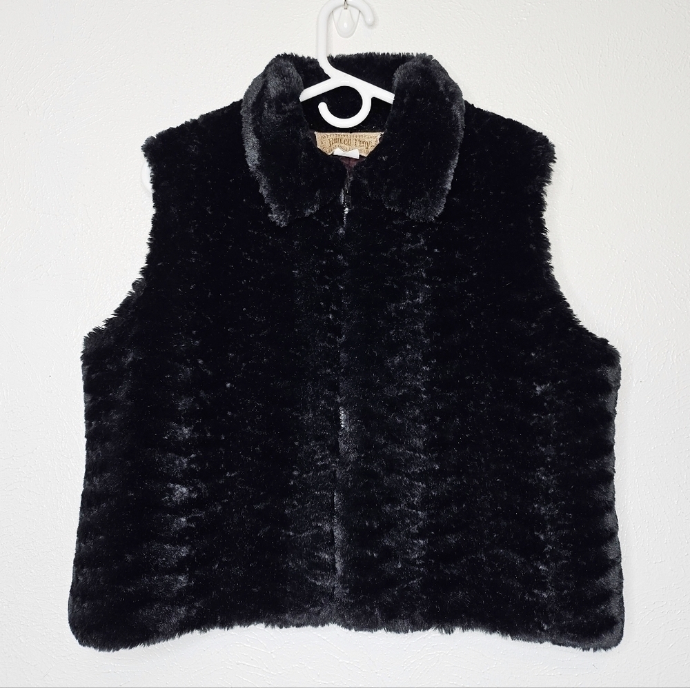 Painted Pony Fux Fur Black Fuzzy Vest Women's Size Large